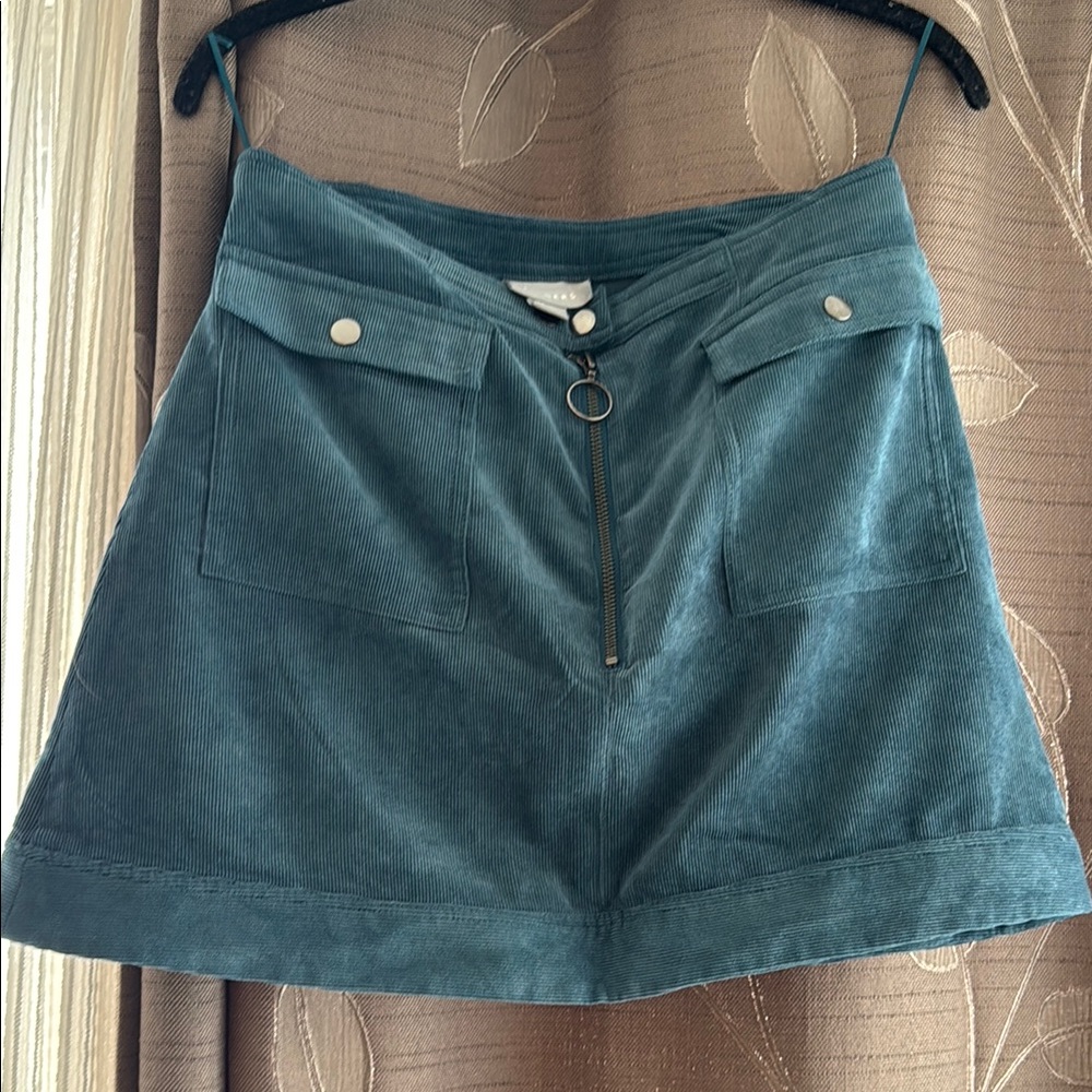 Teal Corduroy Mini Skirt with Pockets